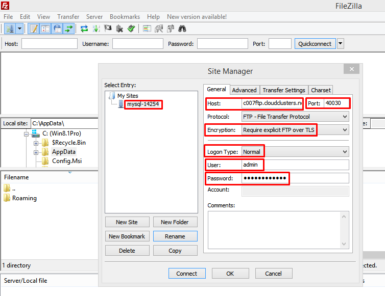 Enter the FTP Server information